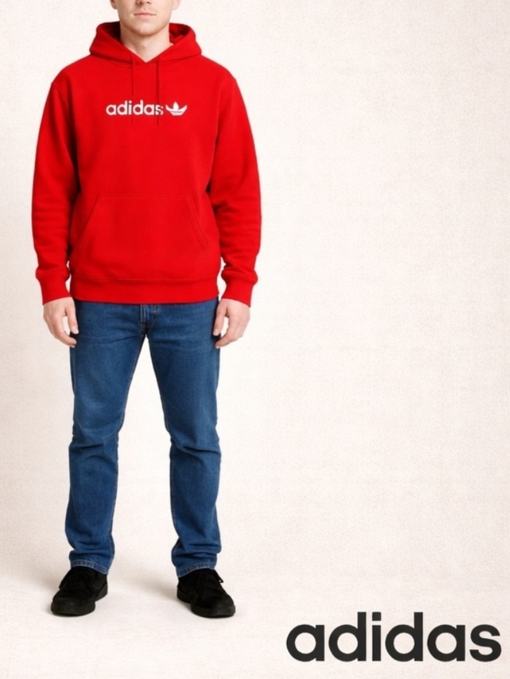 Adidas Fire Red Trefoil Logo Hoodie Medium